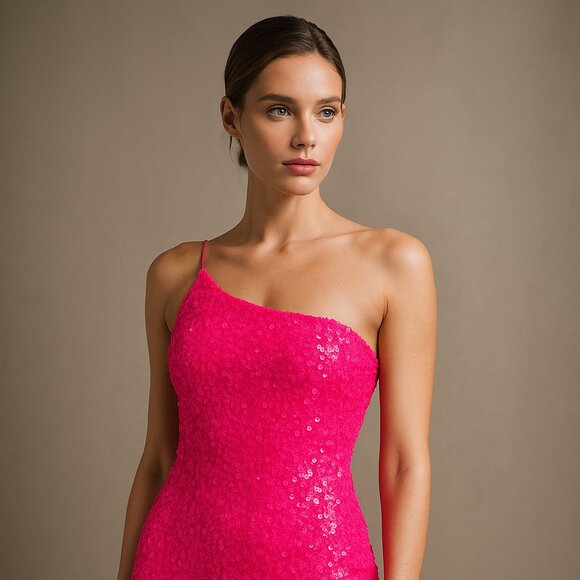 Midnight Doll Neon Pink Sequin Mini Dress – Size XL - Picture 1 of 14